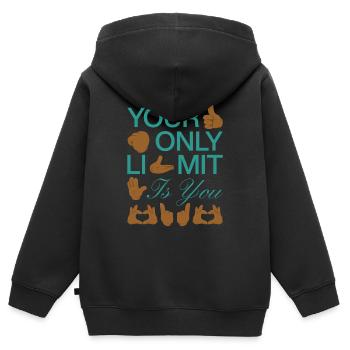Akzeptanz statt Vorurteile - Kinder Premium Organic Zip Hoodie - Schwarz - Hinten - AI Model Kid Male (0cm)
