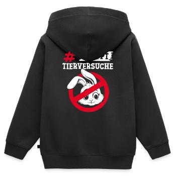 Tierschutz STOPPT TIERVERSUCHE GEGEN VERSUCHE - Kinder Premium Organic Zip Hoodie - Schwarz - Hinten - AI Model Kid Male (0cm)