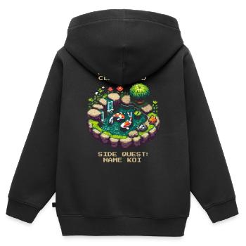Quête principale : Nettoyage de l’étang | Étang de jardin de carpes koï - Sweat Premium à capuche zippé enfant bio - noir - Dos - AI Model Kid Male (0cm)