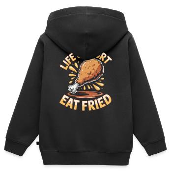  Lebenskurz Hähnchen Liebhaber Frittiertes Essen - Kinder Premium Organic Zip Hoodie - Schwarz - Hinten - AI Model Kid Male (0cm)