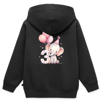 Dritter Geburtstag Elefant 3 Luftballons - Kinder Premium Organic Zip Hoodie - Schwarz - Hinten - AI Model Kid Male (0cm)