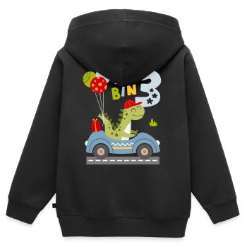 J'ai 3 ans, mon troisième anniversaire est un dinosaure. - Sweat Premium à capuche zippé enfant bio - noir - Dos - AI Model Kid Male (0cm)