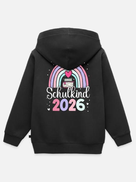 Schulkind 2026 Regenbogen - Kinder Premium Organic Zip Hoodie - Schwarz