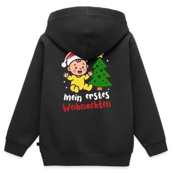 Mon premier Noël - Le sapin de Noël des parents de bébé - Sweat Premium à capuche zippé enfant bio - noir - Dos - AI Model Kid Male (0cm)