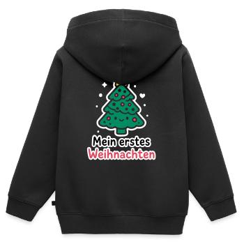 Mon premier Noël - Le sapin de Noël des parents de bébé - Sweat Premium à capuche zippé enfant bio - noir - Dos - AI Model Kid Male (0cm)