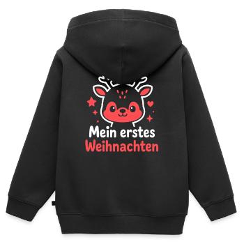 Mon premier Noël - Parents de bébé rennes - Sweat Premium à capuche zippé enfant bio - noir - Dos - AI Model Kid Male (0cm)