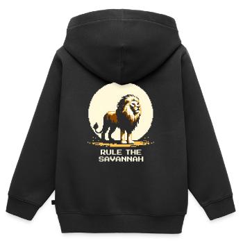 Main Quest: Savanne herrschen | Löwe Wildnis - Kinder Premium Organic Zip Hoodie - Schwarz - Hinten - AI Model Kid Male (0cm)