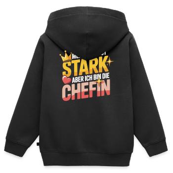 Mein Mann ist stark – aber ich bin die Chefin - Kinder Premium Organic Zip Hoodie - Schwarz - Hinten - AI Model Kid Male (0cm)