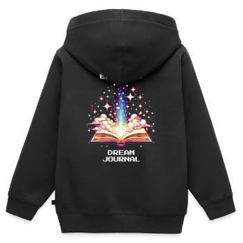Journal de rêve équipé | Rêve lucide, rêves - Sweat Premium à capuche zippé enfant bio - noir - Dos - AI Model Kid Male (0cm)