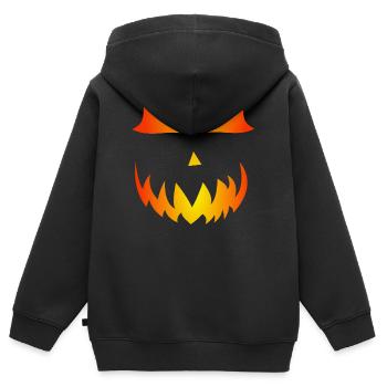 Gourde de flamme Halloween motif citrouille visage fantôme - Sweat Premium à capuche zippé enfant bio - noir - Dos - AI Model Kid Male (0cm)