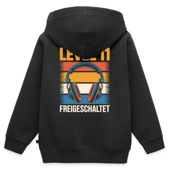 Niveau 11 Anniversaire Casque débloqué - Sweat Premium à capuche zippé enfant bio - noir - Dos - AI Model Kid Male (0cm)