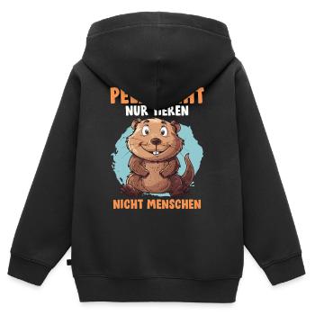 Tierschutz PELZ STEHT NUR TIEREN Lustiges - Kinder Premium Organic Zip Hoodie - Schwarz - Hinten - AI Model Kid Male (0cm)
