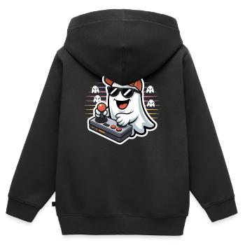 Retro Gamer Halloween Geist - Kinder Premium Organic Zip Hoodie - Schwarz - Hinten - AI Model Kid Male (0cm)
