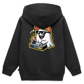 Retro Gamer Halloween Geist - Kinder Premium Organic Zip Hoodie - Schwarz - Hinten - AI Model Kid Male (0cm)