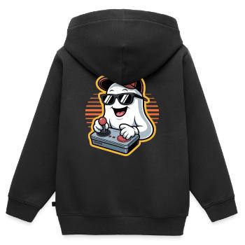 Retro Gamer Halloween Geist - Kinder Premium Organic Zip Hoodie - Schwarz - Hinten - AI Model Kid Male (0cm)