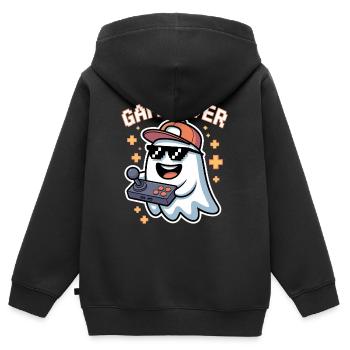 Retro Gamer Halloween Geist - Kinder Premium Organic Zip Hoodie - Schwarz - Hinten - AI Model Kid Male (0cm)