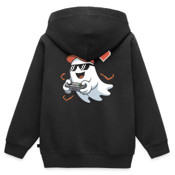 Retro Gamer Halloween Geist - Kinder Premium Organic Zip Hoodie - Schwarz - Hinten - AI Model Kid Male (0cm)