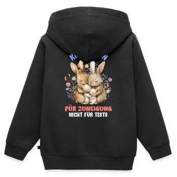 Bien-être animal LAPINS POUR L’ADDICTION PAS POUR LES TESTS - Sweat Premium à capuche zippé enfant bio - noir - Dos - AI Model Kid Male (0cm)