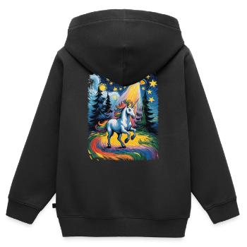 Leuchtendes Einhorn im Sternenrausch - Kinder Premium Organic Zip Hoodie - Schwarz - Hinten - AI Model Kid Male (0cm)