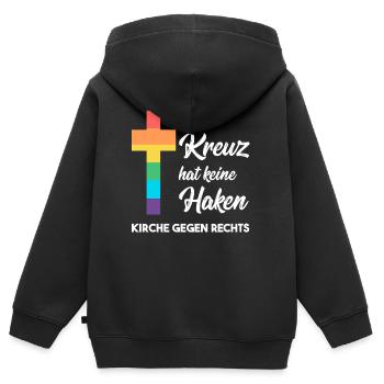 Kirche gegen Nazis - Unser Kreuz hat keine Haken  - Kinder Premium Organic Zip Hoodie - Schwarz - Hinten - AI Model Kid Male (0cm)