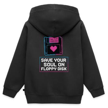 Speichere Deine Seele Auf Floppy Disk - Kinder Premium Organic Zip Hoodie - Schwarz - Hinten - AI Model Kid Male (0cm)