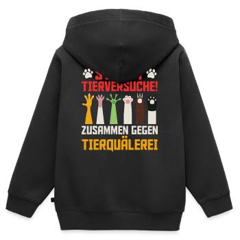 Tierschutz STOPPT TIERVERSUCHE LUSTIG - Kinder Premium Organic Zip Hoodie - Schwarz - Hinten - AI Model Kid Male (0cm)