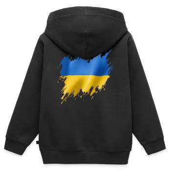 Flagge der Ukraine, zerrissener Stil - Kinder Premium Organic Zip Hoodie - Schwarz - Hinten - AI Model Kid Male (0cm)