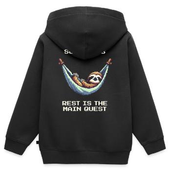 Manchmal ist Ausruhen die Hauptquest | Balance - Kinder Premium Organic Zip Hoodie - Schwarz - Hinten - AI Model Kid Male (0cm)