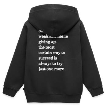 Notre plus grande faiblesse est de renoncer au plus - Sweat Premium à capuche zippé enfant bio - noir - Dos - AI Model Kid Male (0cm)
