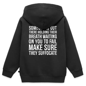 Quelqu’un est là-bas en train de retenir son souffle en attendant - Sweat Premium à capuche zippé enfant bio - noir - Dos - AI Model Kid Male (0cm)