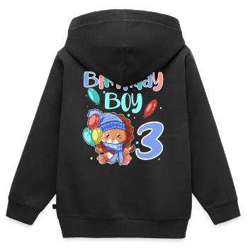 3ème anniversaire Leo - Sweat Premium à capuche zippé enfant bio - noir - Dos - AI Model Kid Male (0cm)