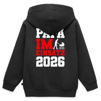 Vaterschaft PAPA IM EINSATZ 2026 LUSTIG - Kinder Premium Organic Zip Hoodie - Schwarz - Hinten - AI Model Kid Male (0cm)