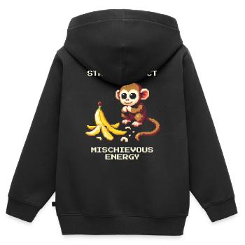 Status-Effekt: Schelmische Energie | Affenwitz - Kinder Premium Organic Zip Hoodie - Schwarz - Hinten - AI Model Kid Male (0cm)