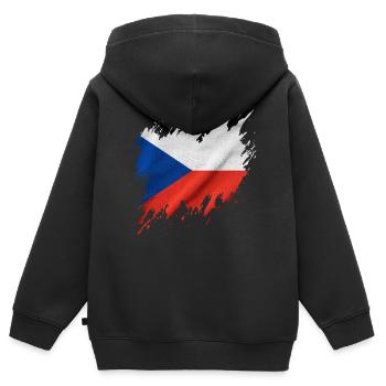 Flagge von Tschechien im zerrissenen Stil - Kinder Premium Organic Zip Hoodie - Schwarz - Hinten - AI Model Kid Male (0cm)