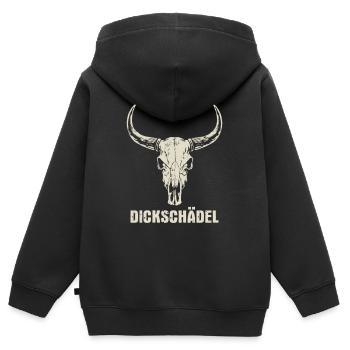 Crâne à tête de taureau avec cornes - Crâne épais - Sweat Premium à capuche zippé enfant bio - noir - Dos - AI Model Kid Male (0cm)