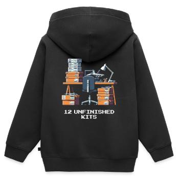 Questlog: 12 unfertige Kits | Modellbau - Kinder Premium Organic Zip Hoodie - Schwarz - Hinten - AI Model Kid Male (0cm)