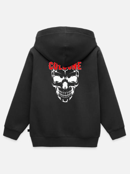 Kölner Schädel mit roter COLOGNE Schrift - Kinder Premium Organic Zip Hoodie - Schwarz