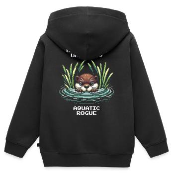 Otter-Klasse freigeschaltet: Wasser-Schurke | RPG - Kinder Premium Organic Zip Hoodie - Schwarz - Hinten - AI Model Kid Male (0cm)