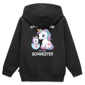Ich bin jetzt eine große Schwester Einhorn - Kinder Premium Organic Zip Hoodie - Schwarz - Hinten - AI Model Kid Male (0cm)