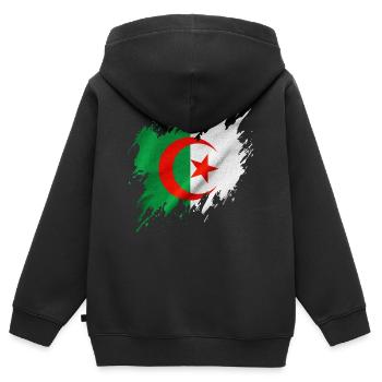 Algerische Flagge, zerrissener Stil - Kinder Premium Organic Zip Hoodie - Schwarz - Hinten - AI Model Kid Male (0cm)