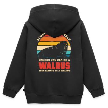 Walrus Selbstbewusstsein Retro - Kinder Premium Organic Zip Hoodie - Schwarz - Hinten - AI Model Kid Male (0cm)