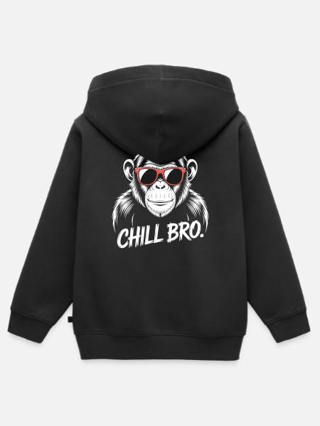 Chill Bro Affe Mit Sonnenbrille - Kinder Premium Organic Zip Hoodie - Schwarz