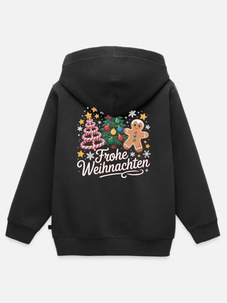 Frohe Weihnachten mit Sterne & Zuckerstange - Kinder Premium Organic Zip Hoodie - Schwarz