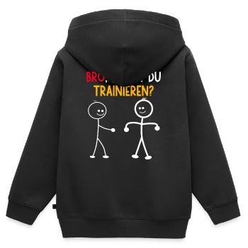 Strichmännchen WARST DU TRAINIEREN LUSTIG - Kinder Premium Organic Zip Hoodie - Schwarz - Hinten - AI Model Kid Male (0cm)
