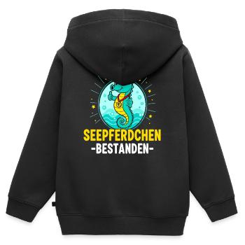 Seepferdchen Bestanden Schwimmkurs Kind  - Kinder Premium Organic Zip Hoodie - Schwarz - Hinten - AI Model Kid Male (0cm)