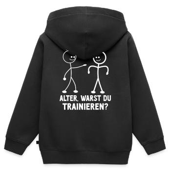 Strichmännchen WARST DU TRAINIEREN LUSTIG - Kinder Premium Organic Zip Hoodie - Schwarz - Hinten - AI Model Kid Male (0cm)