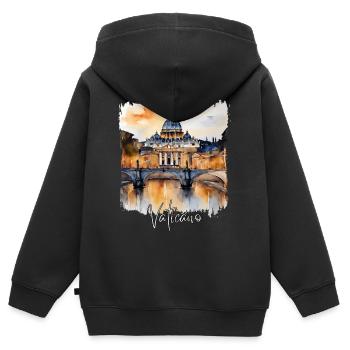 Aquarelle du Vatican - Sweat Premium à capuche zippé enfant bio - noir - Dos - AI Model Kid Male (0cm)