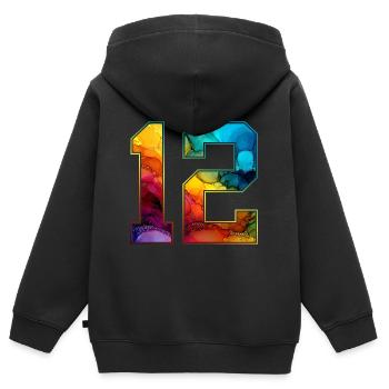 NR. 12 NUMMER 12 COLLEGE 12. GEBURTSTAG - Kinder Premium Organic Zip Hoodie - Schwarz - Hinten - AI Model Kid Male (0cm)