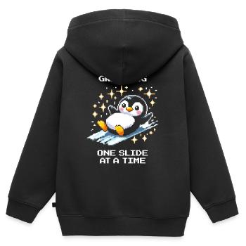 XP Grinding | Slide Level Up Humor - Kids Premium Organic Zip-up Hoodie - black - Back - AI Model Kid Male (0cm)