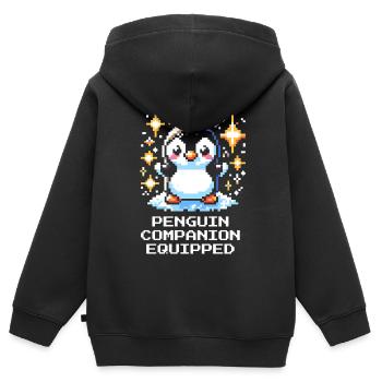 Compagnon pingouin | Compagnon de jeu mignon - Sweat Premium à capuche zippé enfant bio - noir - Dos - AI Model Kid Male (0cm)